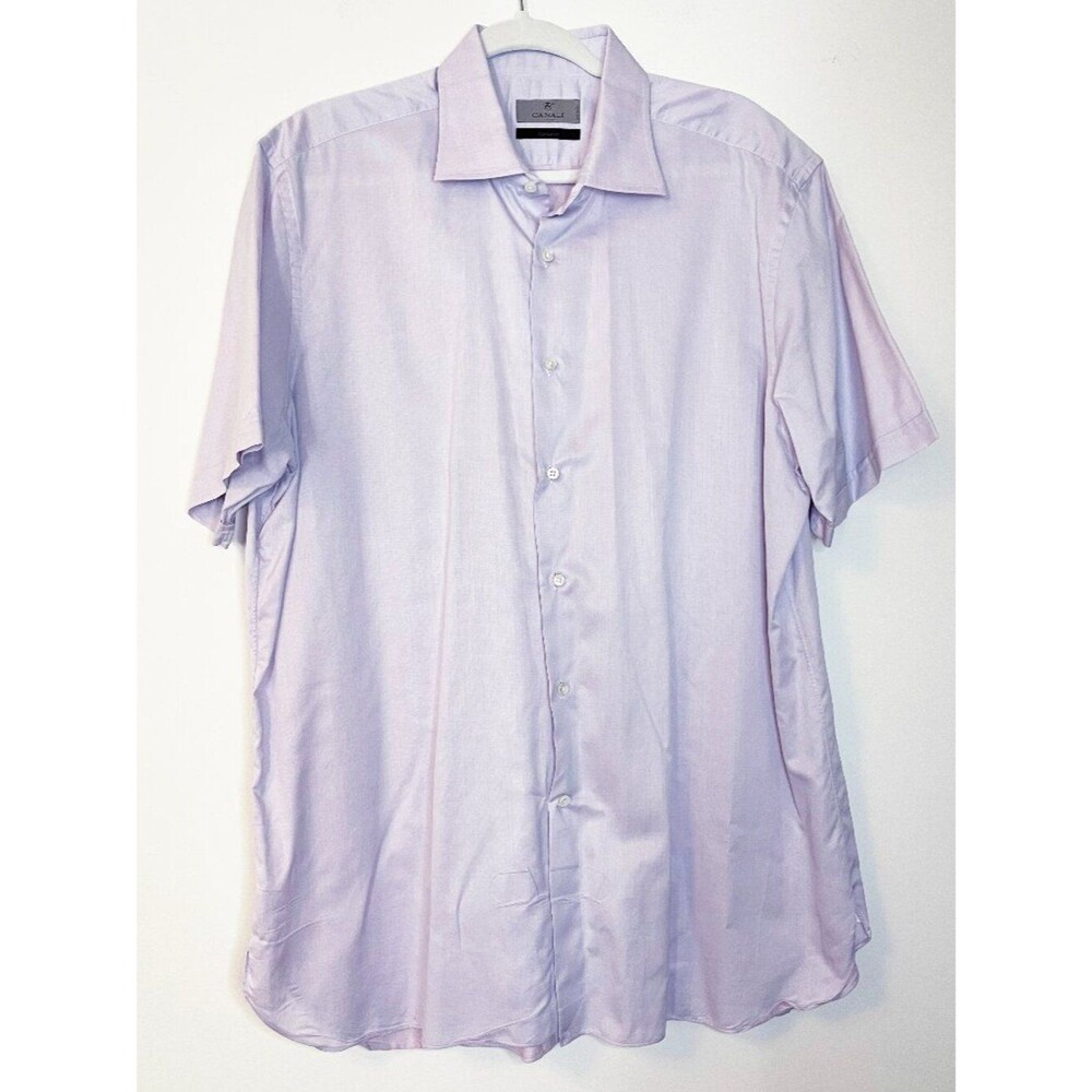 Canali Exclusive Made in Italy Lavender Short Sleeve Button Front Dress Shirt XL